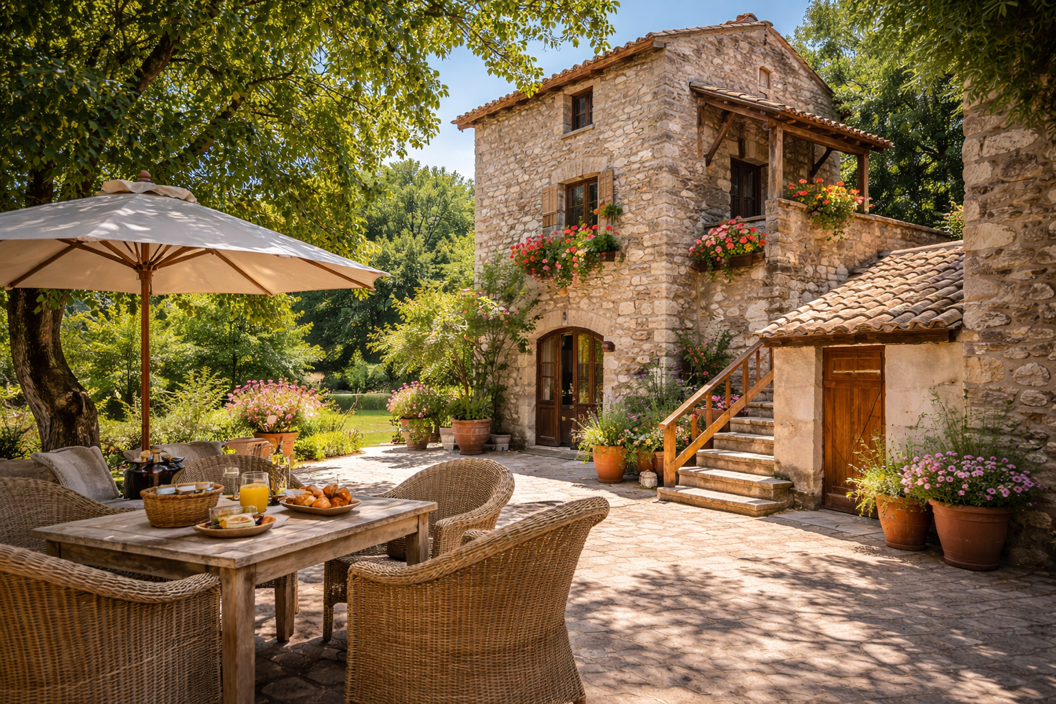 Gîte en pierre en France avec terrasse et jardin – location saisonnière en contact direct